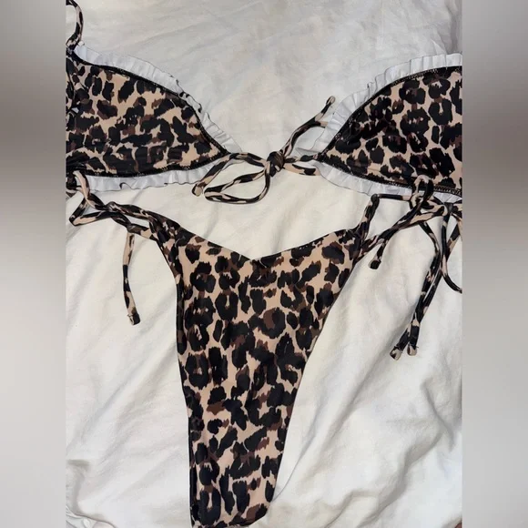 Leopard print Miami Boutique high cut leg Bold Brown and Black padded Bikini set - Picture 5 of 8